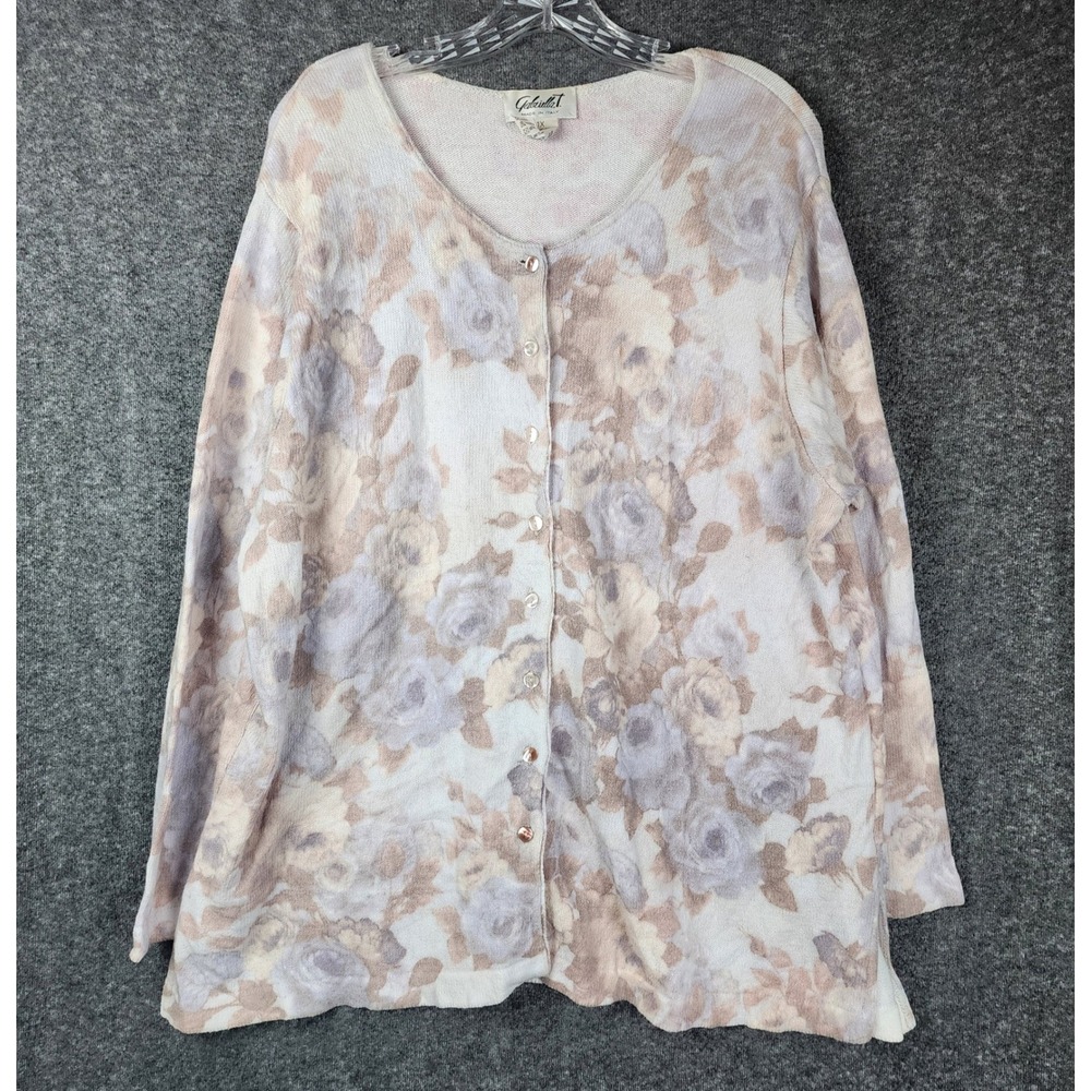 Gabriella T Cardigan Women 1X Multicolor Floral Made‎ in Italy Button Front Knit